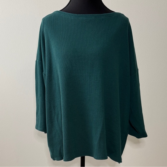 Eileen Fisher Teal Ribbed Knit Top - Picture 1 of 5